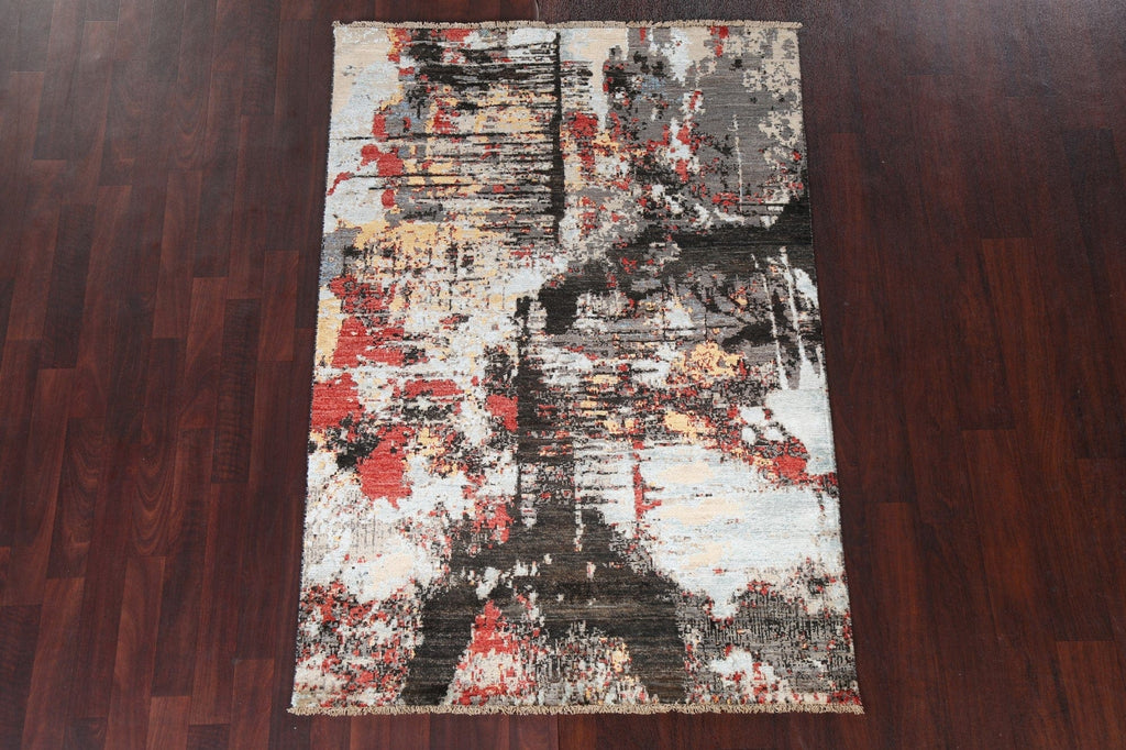 Vegetable Dye Abstract Wool Area Rug 4x6