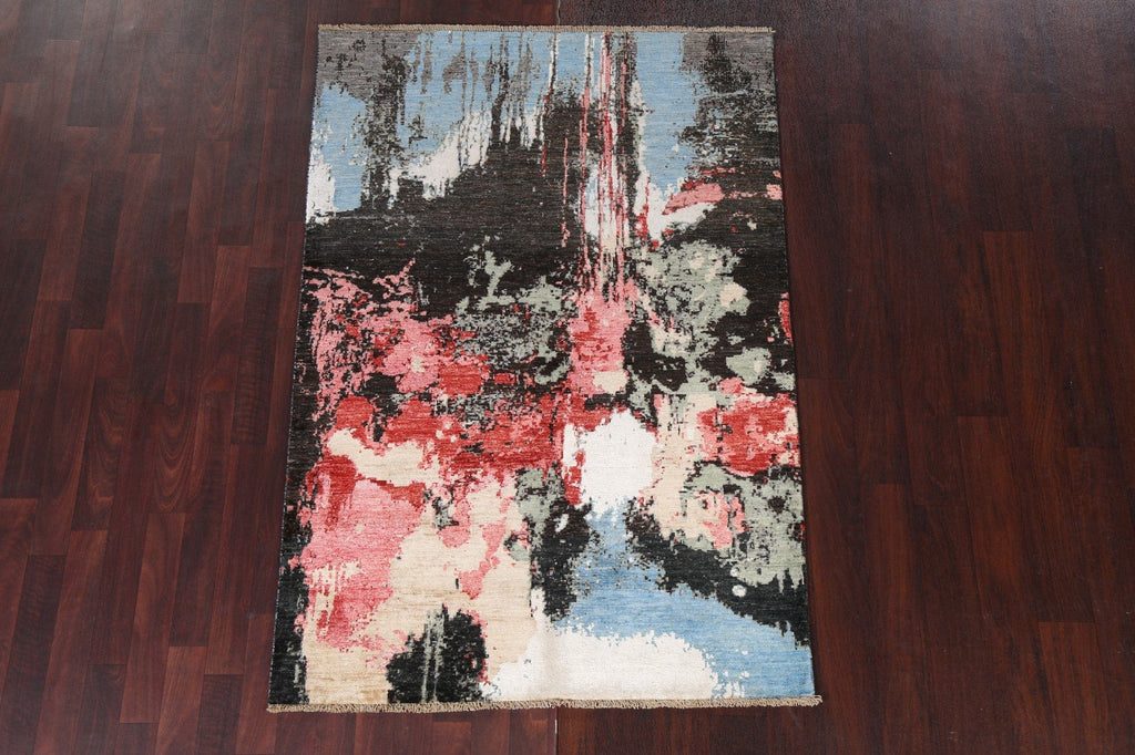 Vegetable Dye Abstract Wool Area Rug 4x6