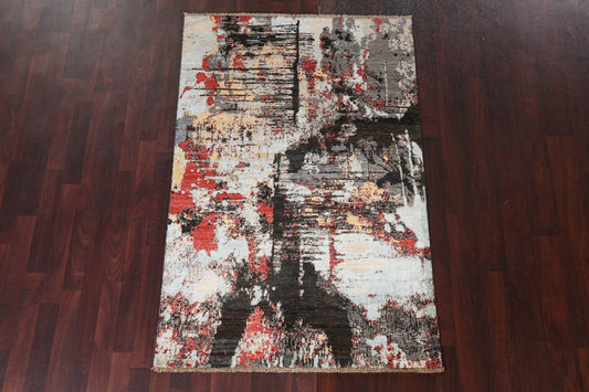 Vegetable Dye Abstract Wool Area Rug 4x6