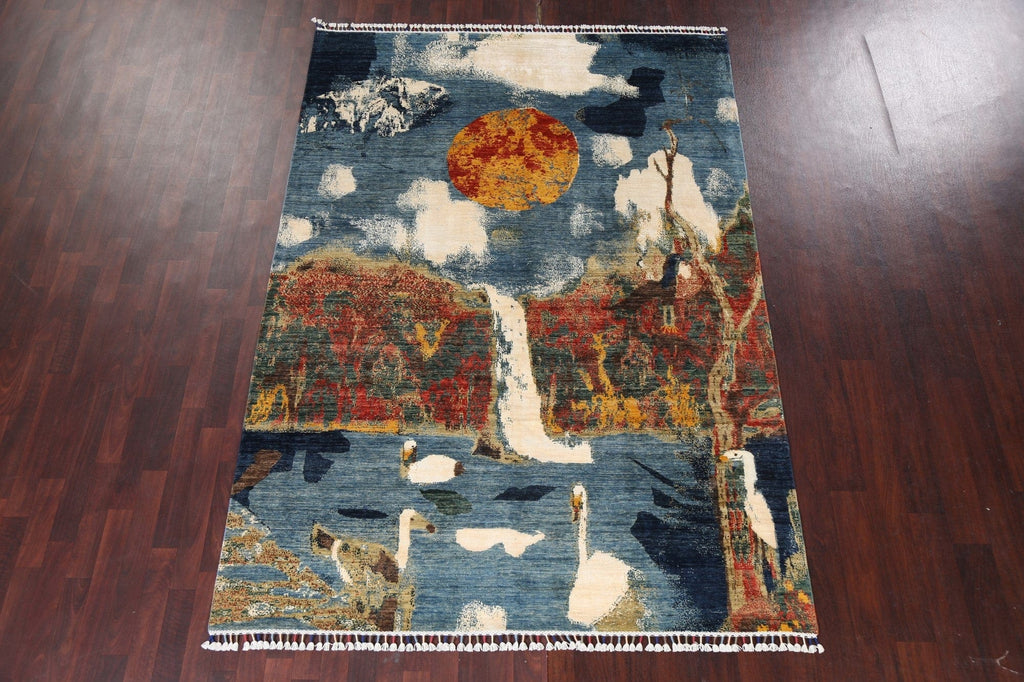 Animal Pictorial Vegetable Dye Wool Area Rug 6x9