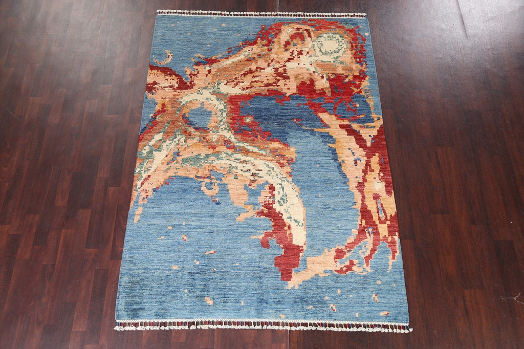 Vegetable Dye Handmade Abstract Wool Area Rug 6x8