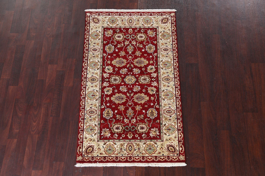 Vegetable Dye Red Agra Wool Handmade Rug 3x5