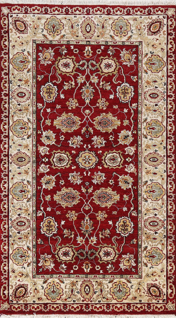 Vegetable Dye Red Agra Wool Handmade Rug 3x5