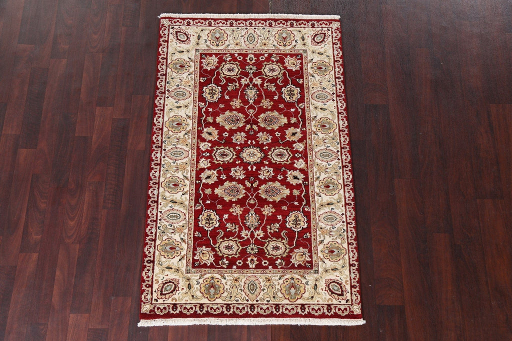 Vegetable Dye Red Agra Wool Handmade Rug 3x5