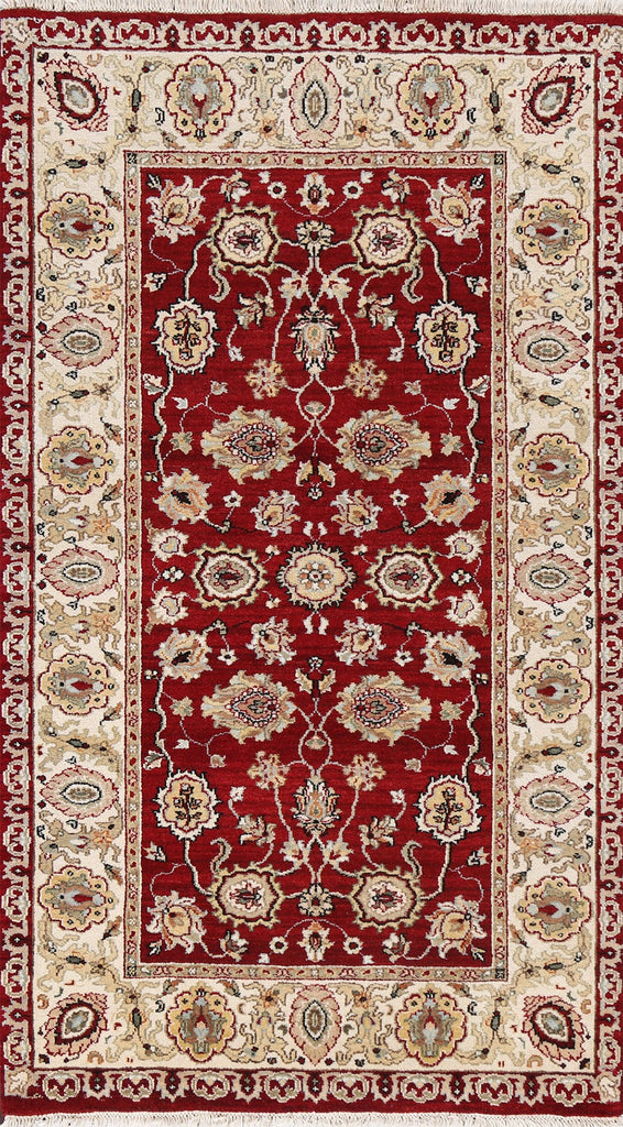 Vegetable Dye Red Agra Wool Handmade Rug 3x5