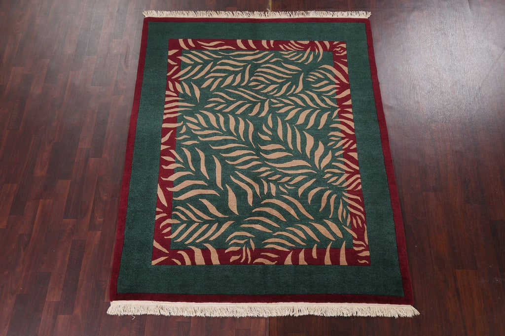 Vegetable Dye Green Nepalese Wool Area Rug 6x7