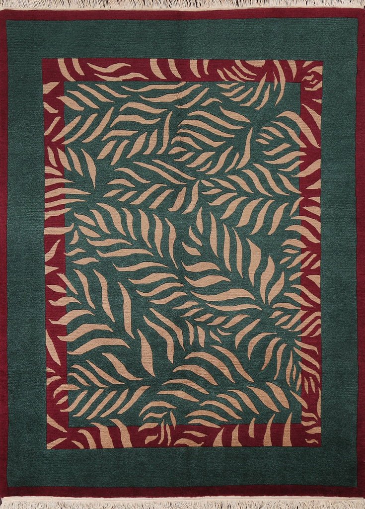 Vegetable Dye Green Nepalese Wool Area Rug 6x7