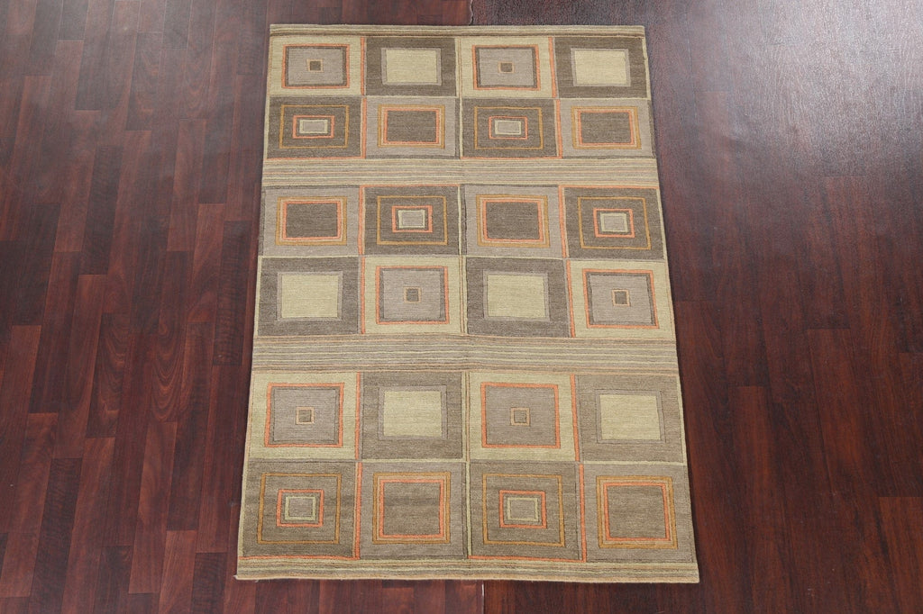 Vegetable Dye Geometric Nepalese Wool Area Rug 4x6