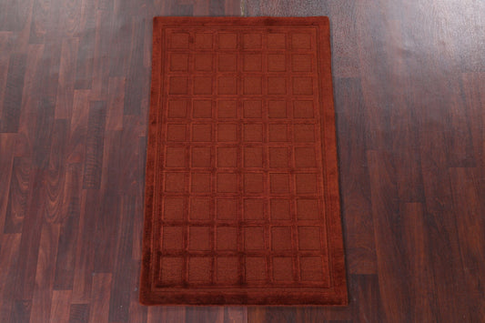 Checkered Nepalese Vegetable Dye Wool Rug 3x5