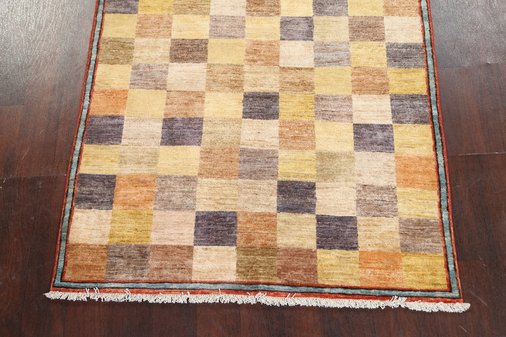 Checkered Gabbeh Kashkoli Wool Area Rug 4x6