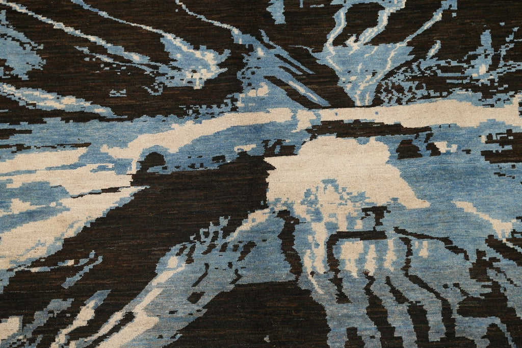 Vegetable Dye Abstract Black/ Blue Area Rug 7x10