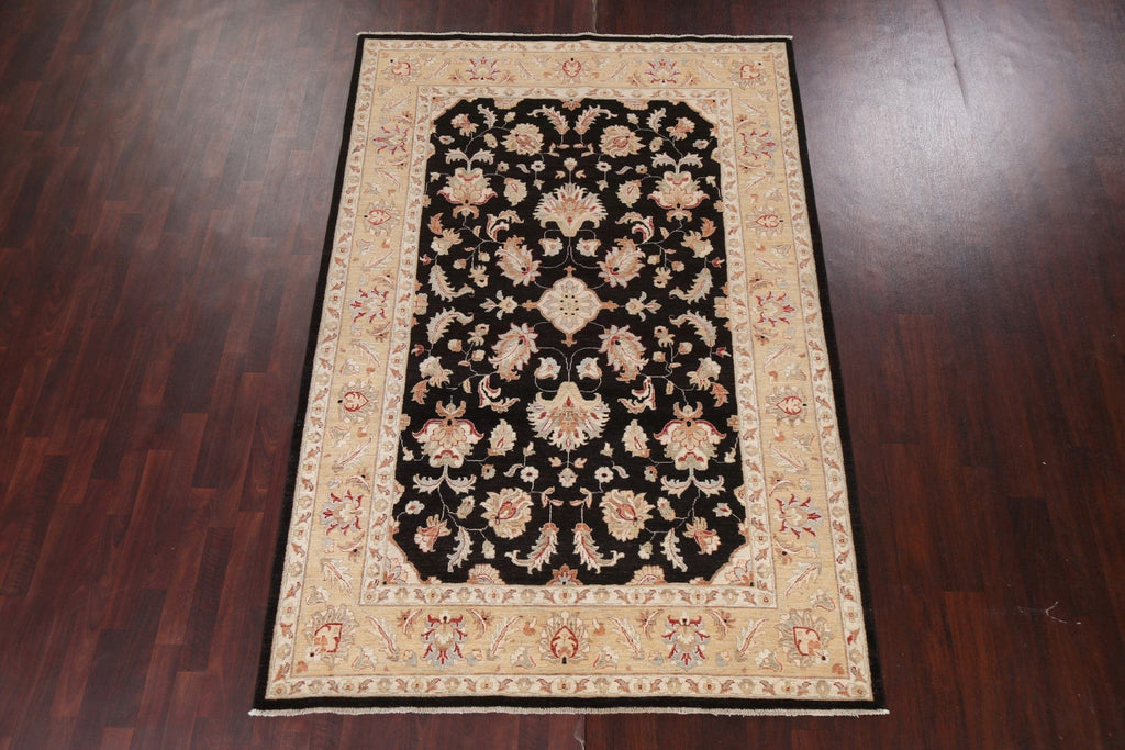 Vegetable Dye Chobi Peshawar Black Area Rug 6x9