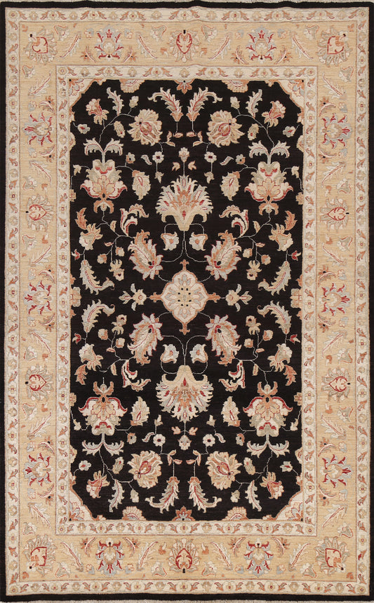 Vegetable Dye Chobi Peshawar Black Area Rug 6x9