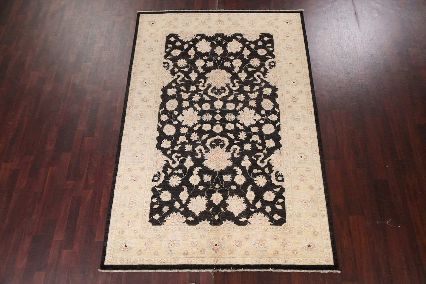 Vegetable Dye Chobi Peshawar Black Area Rug 6x9