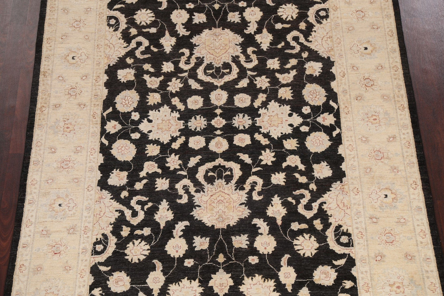 Vegetable Dye Chobi Peshawar Black Area Rug 6x9