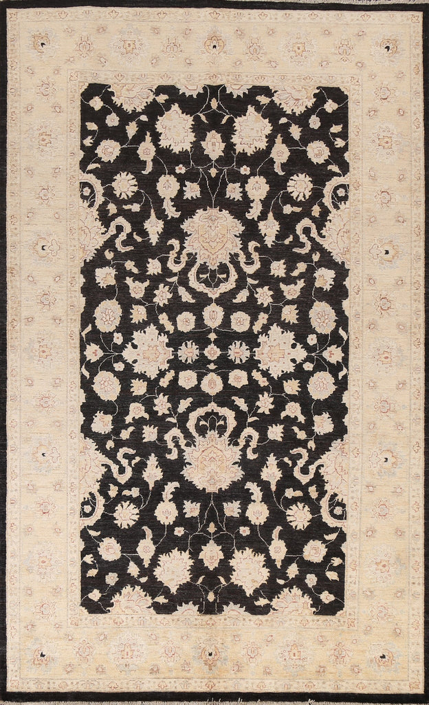 Vegetable Dye Chobi Peshawar Black Area Rug 6x9