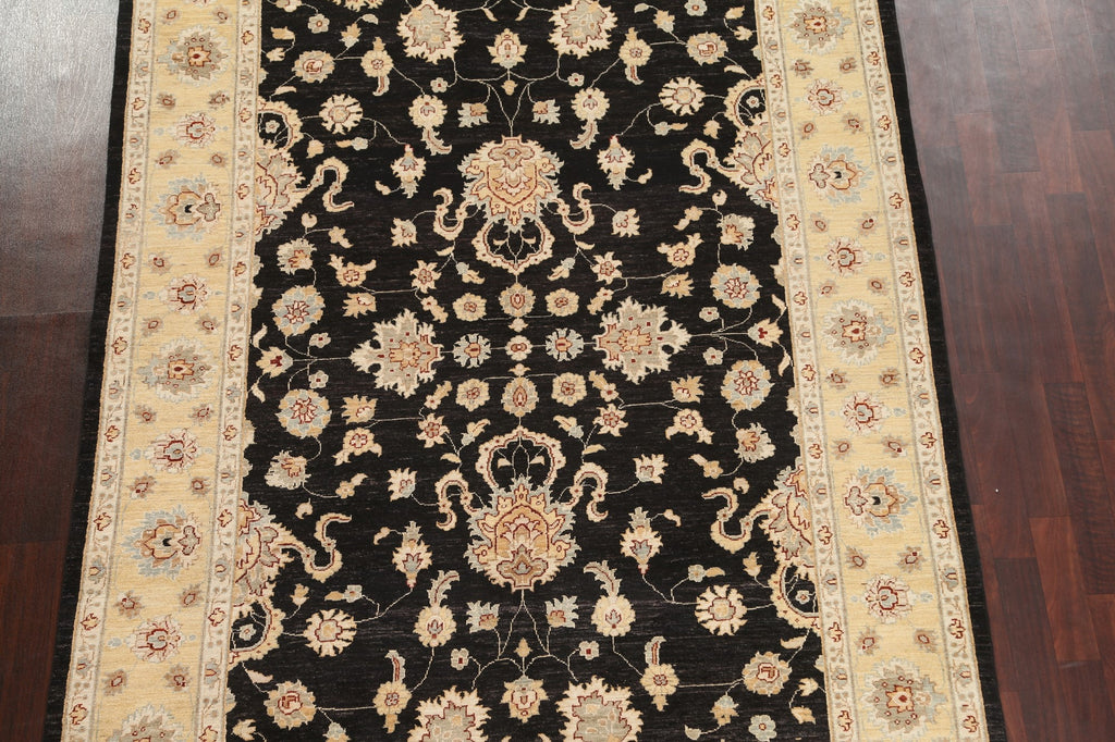 Vegetable Dye Chobi Peshawar Floral Black Area Rug 6x9