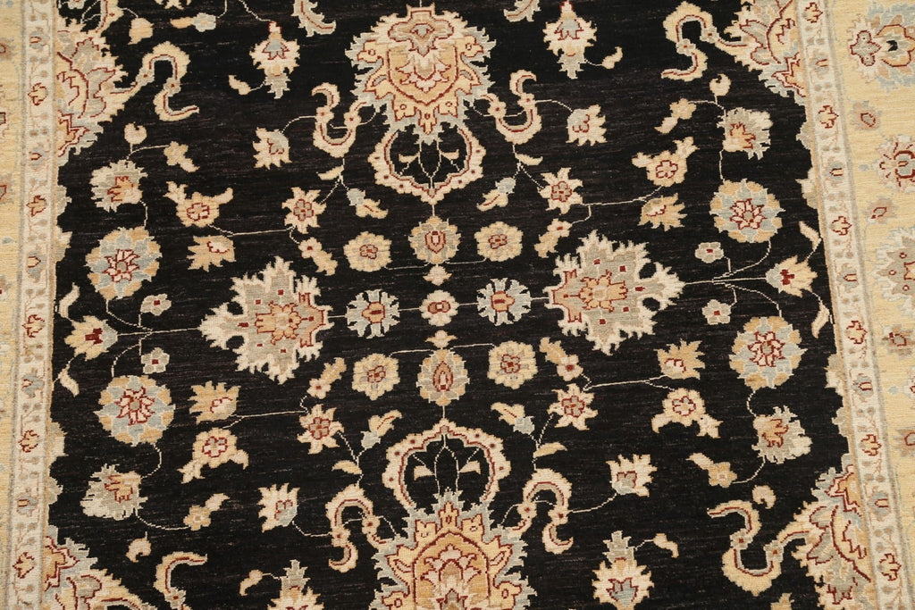 Vegetable Dye Chobi Peshawar Floral Black Area Rug 6x9