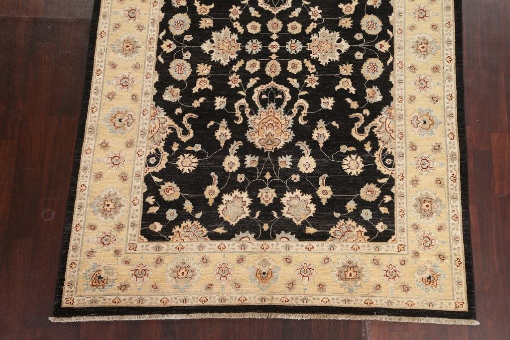 Vegetable Dye Chobi Peshawar Floral Black Area Rug 6x9