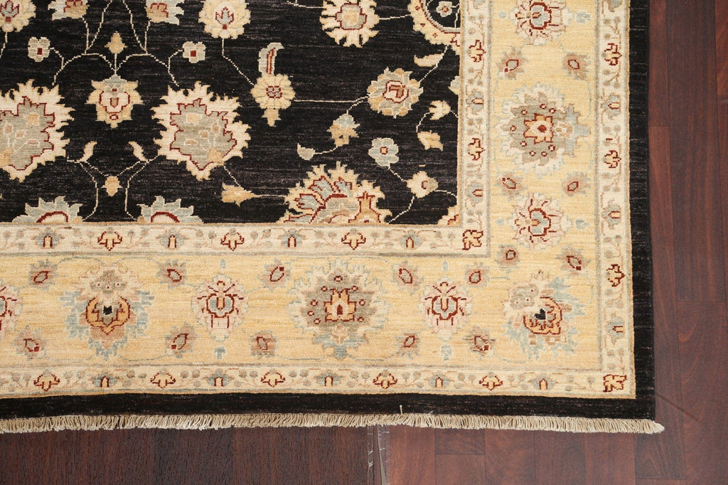 Vegetable Dye Chobi Peshawar Floral Black Area Rug 6x9