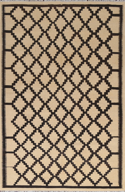 Natural Dye Trellis Kilim Oriental Area Rug 7x10