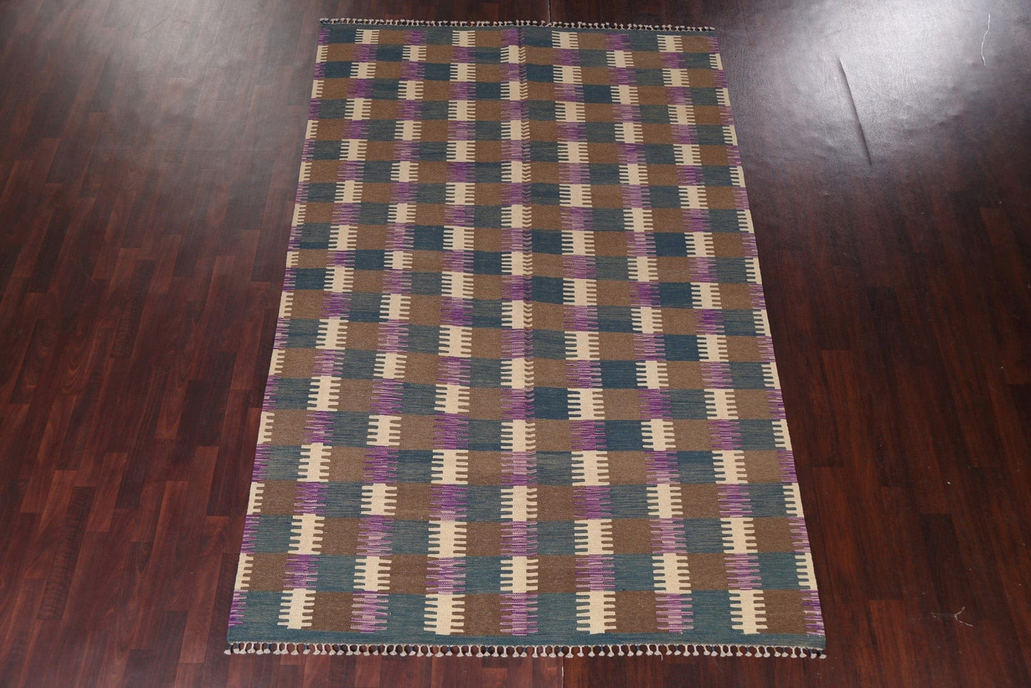 Checkered Kilim Natural Dye Area Rug 7x10