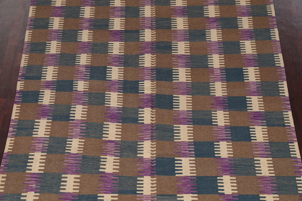 Checkered Kilim Natural Dye Area Rug 7x10