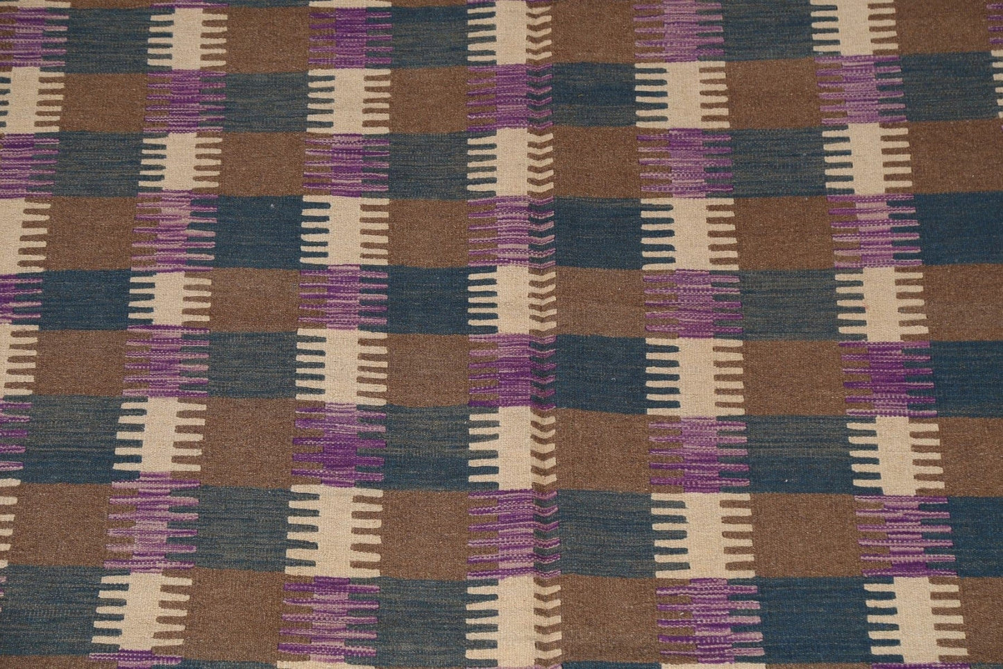 Checkered Kilim Natural Dye Area Rug 7x10