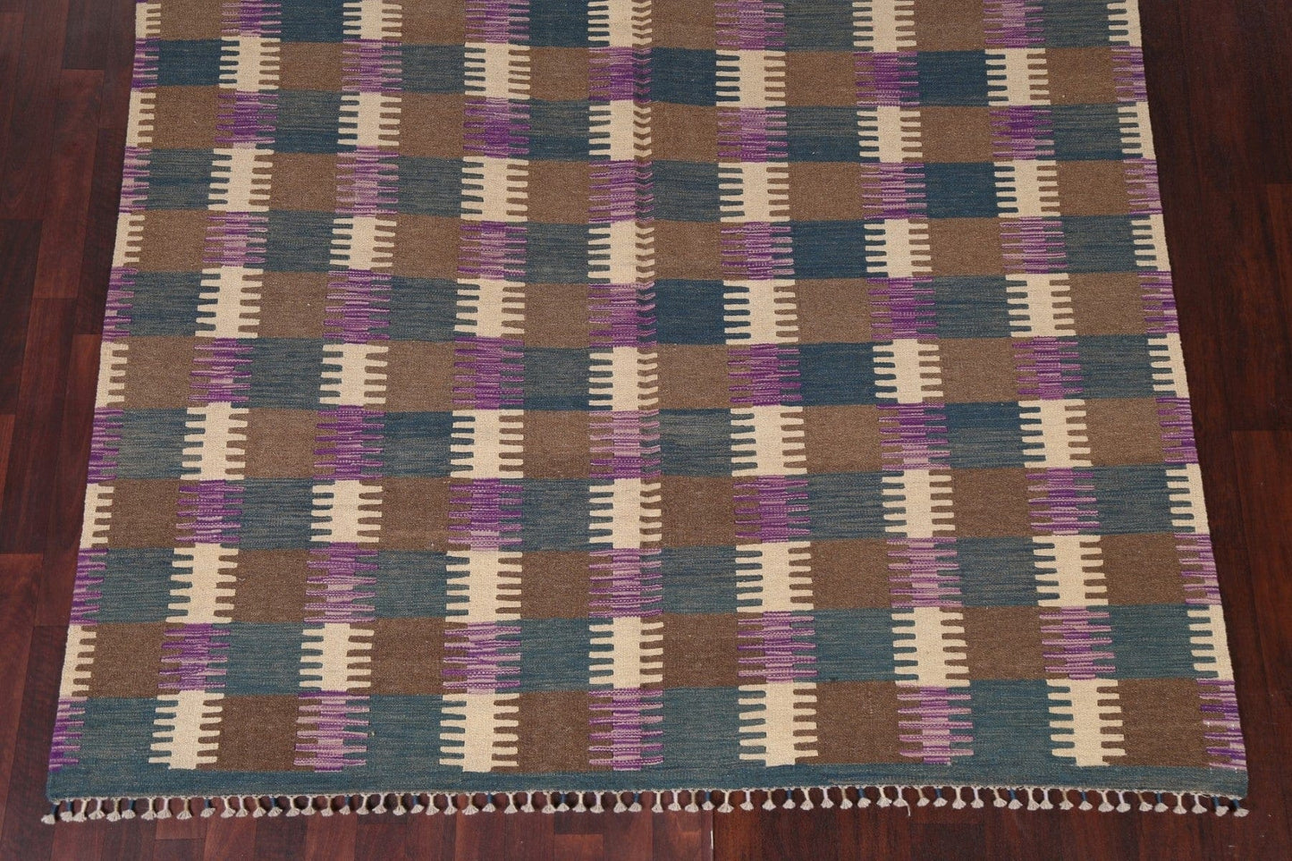 Checkered Kilim Natural Dye Area Rug 7x10