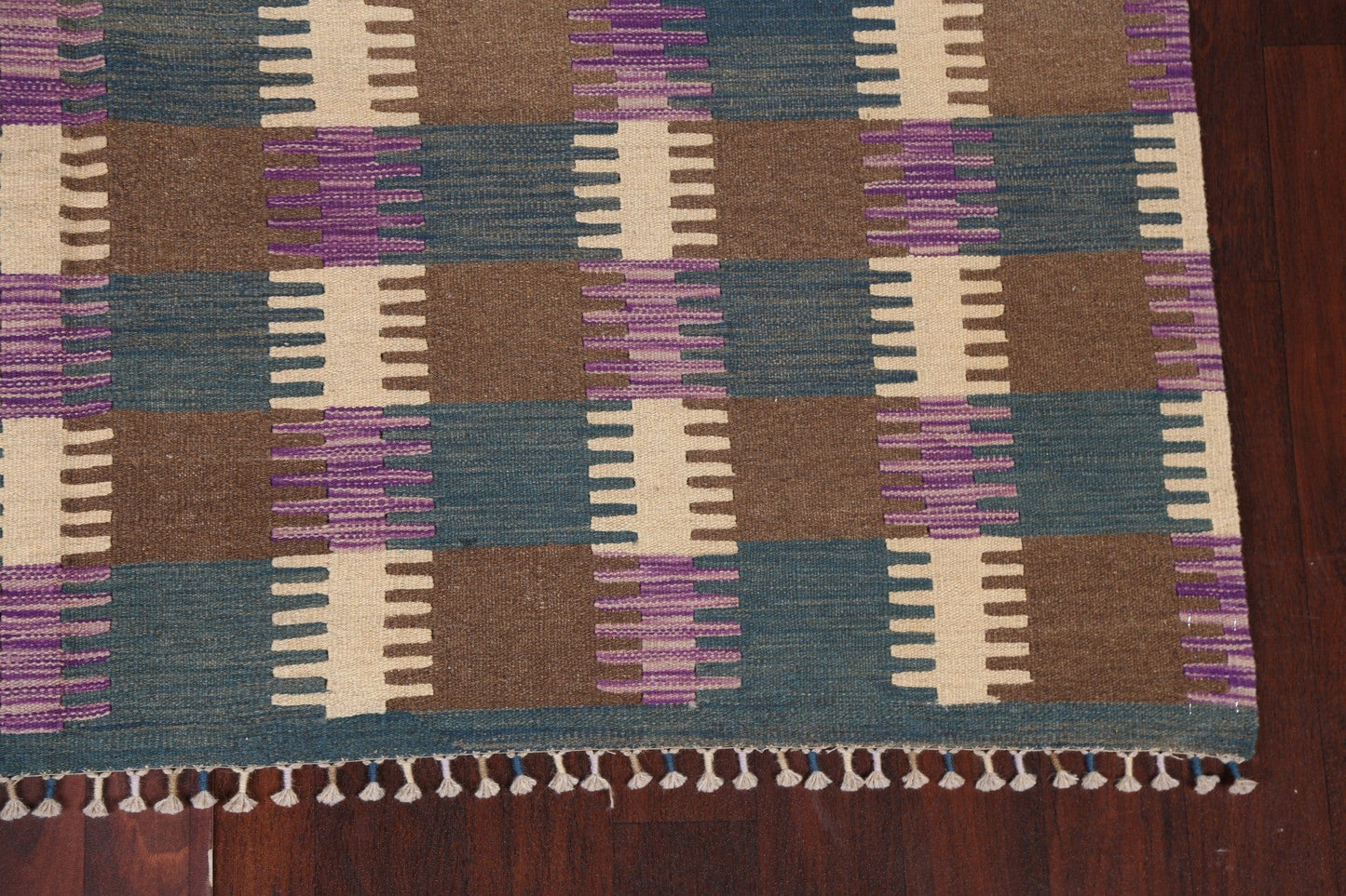 Checkered Kilim Natural Dye Area Rug 7x10