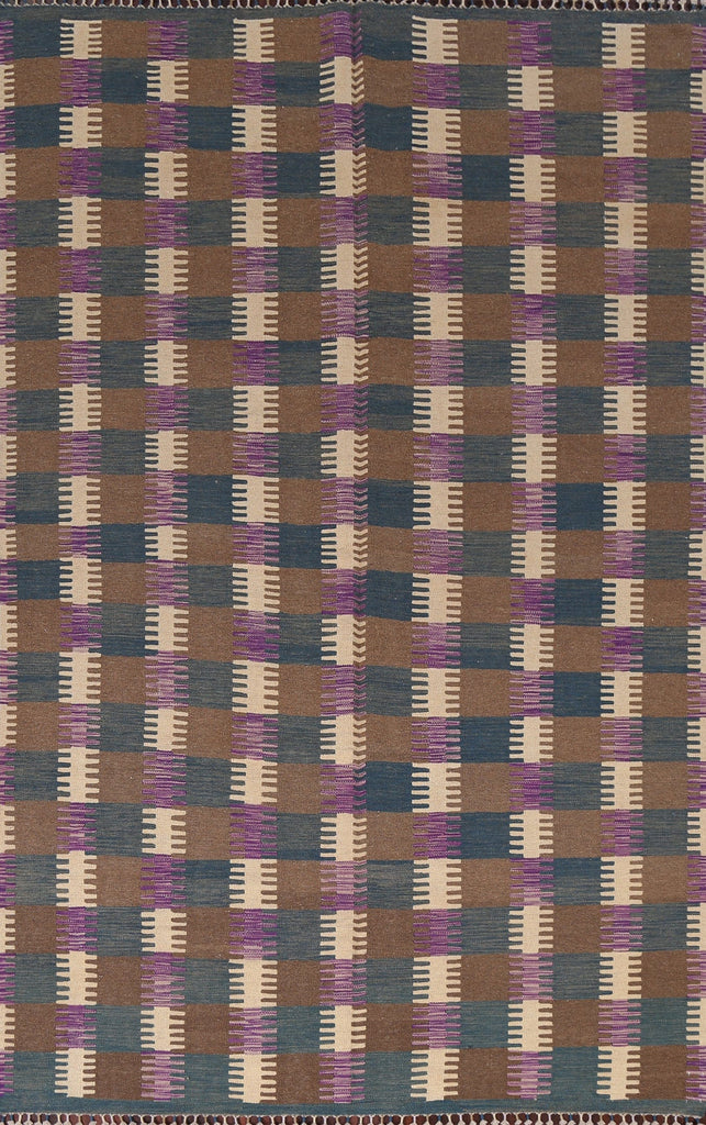 Checkered Kilim Natural Dye Area Rug 7x10