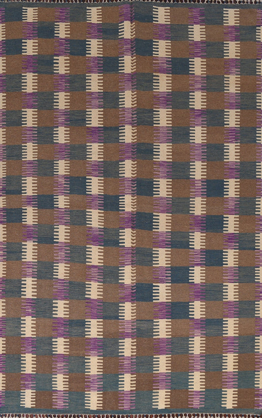 Checkered Kilim Natural Dye Area Rug 7x10