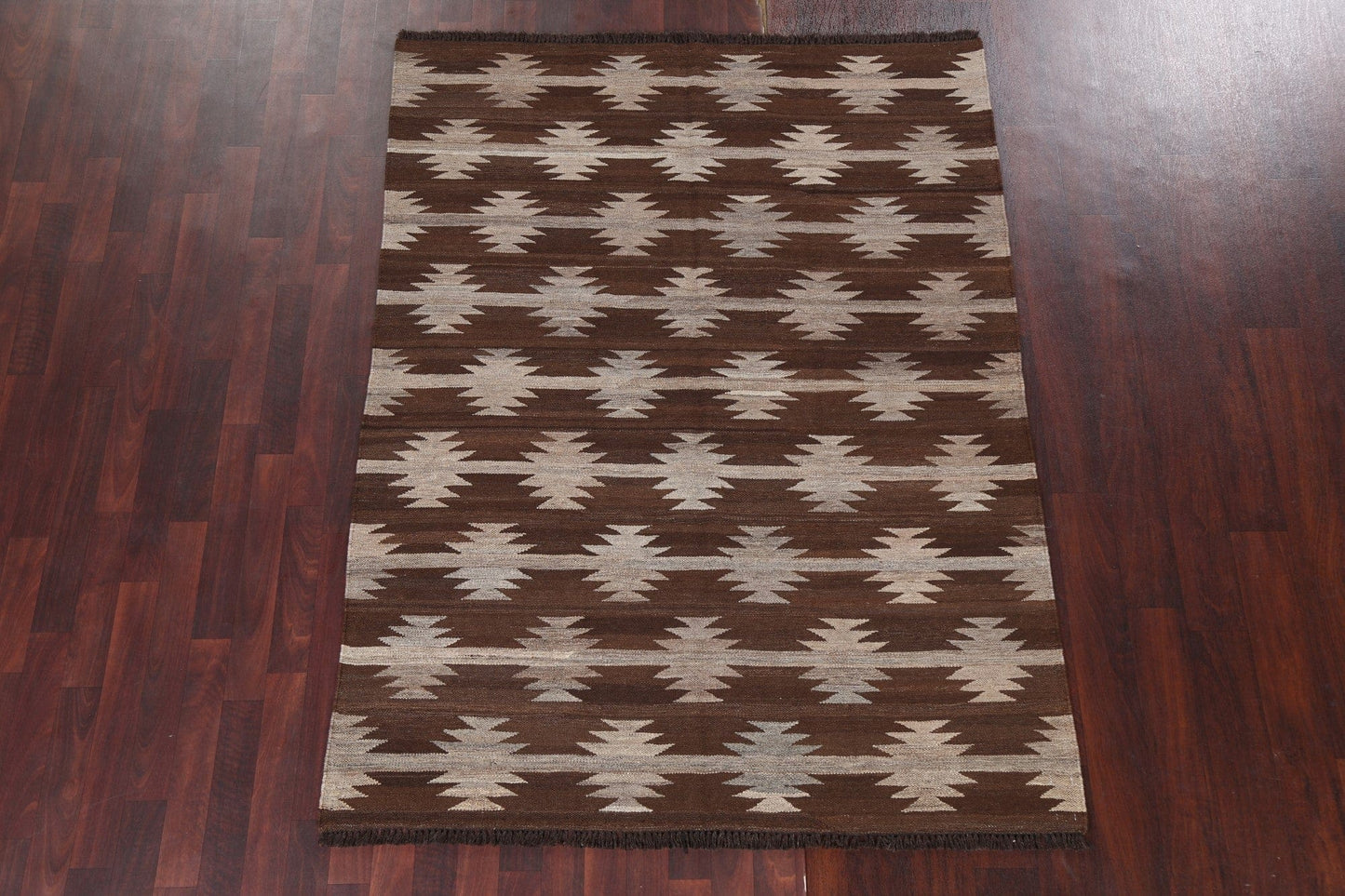 Brown Geometric Kilim Natural Dye Area Rug 5x7