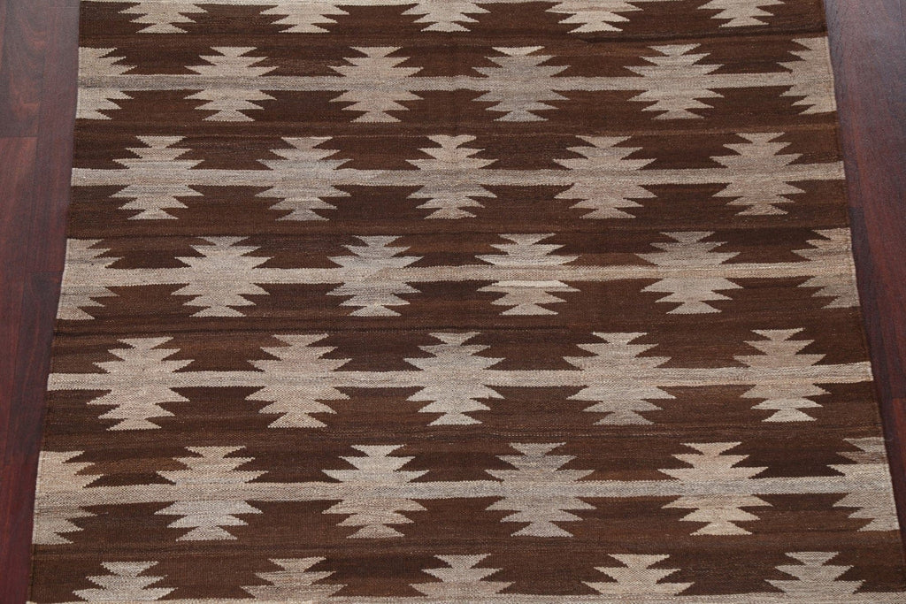 Brown Geometric Kilim Natural Dye Area Rug 5x7