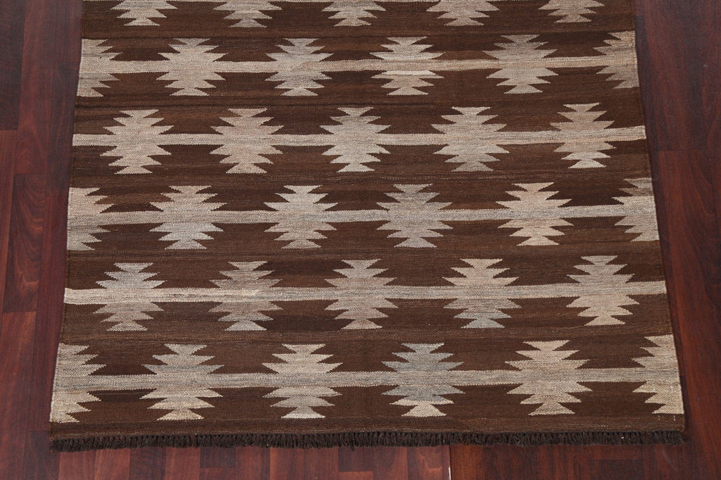 Brown Geometric Kilim Natural Dye Area Rug 5x7