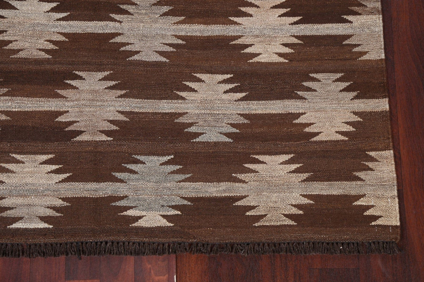 Brown Geometric Kilim Natural Dye Area Rug 5x7