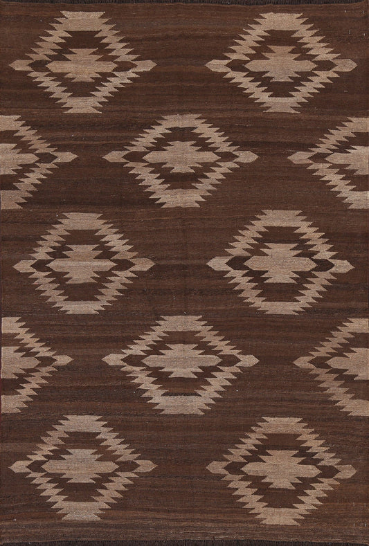 Natural Dye Brown Kilim Tribal Area Rug 5x6