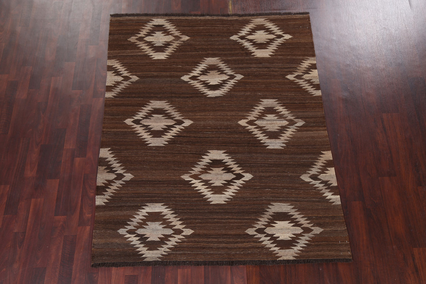 Brown Kilim Natural Dye Area Rug 5x7