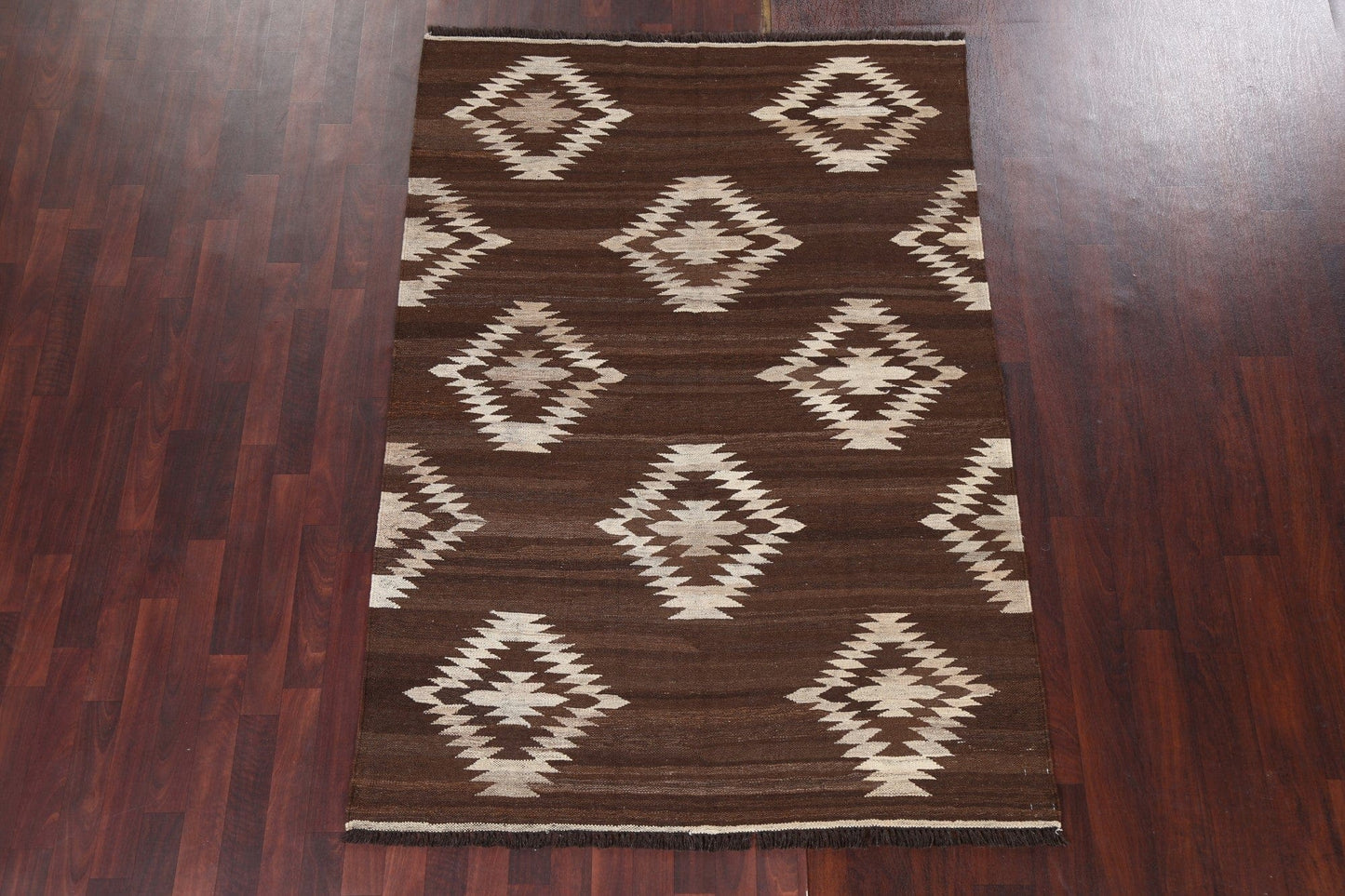 Natural Dye Brown Kilim Wool Area Rug 5x7