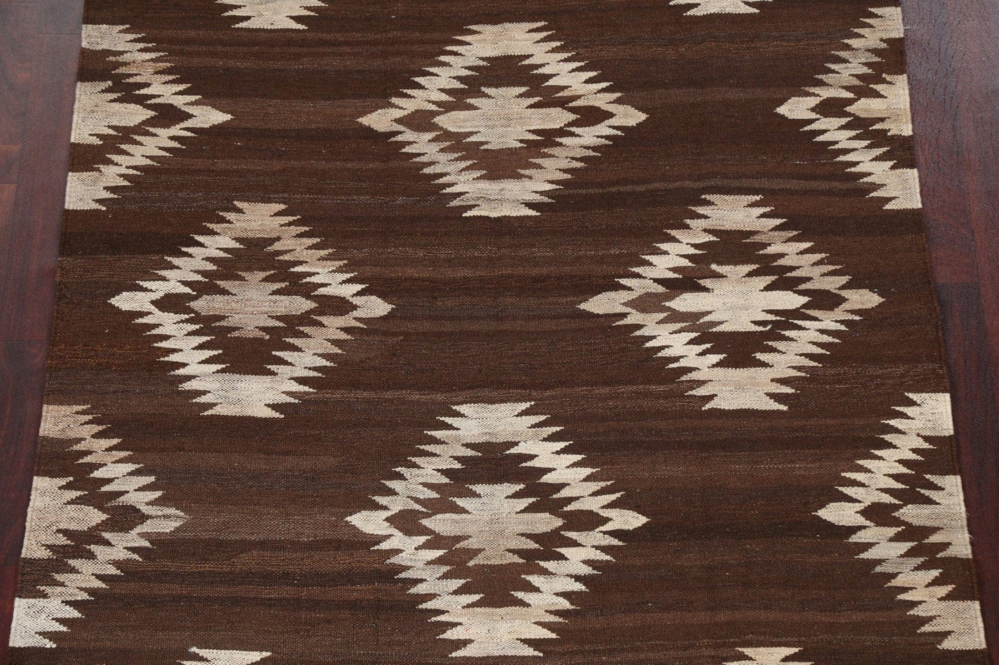 Natural Dye Brown Kilim Wool Area Rug 5x7