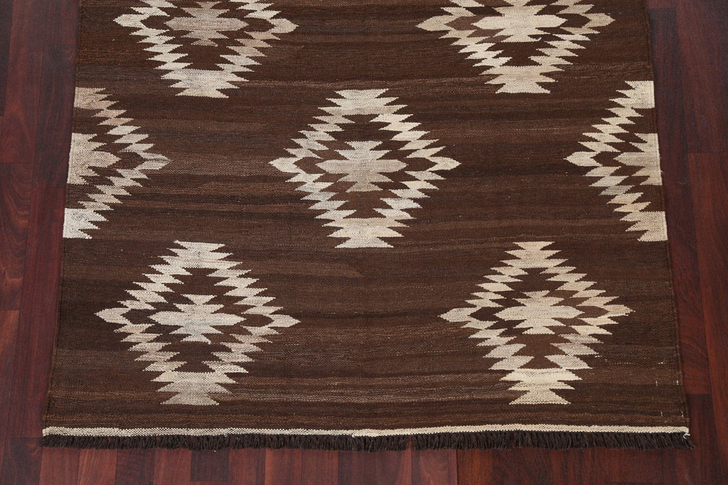 Natural Dye Brown Kilim Wool Area Rug 5x7