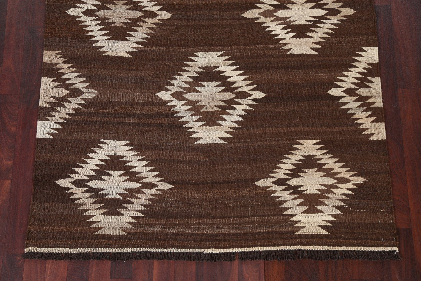 Natural Dye Brown Kilim Wool Area Rug 5x7