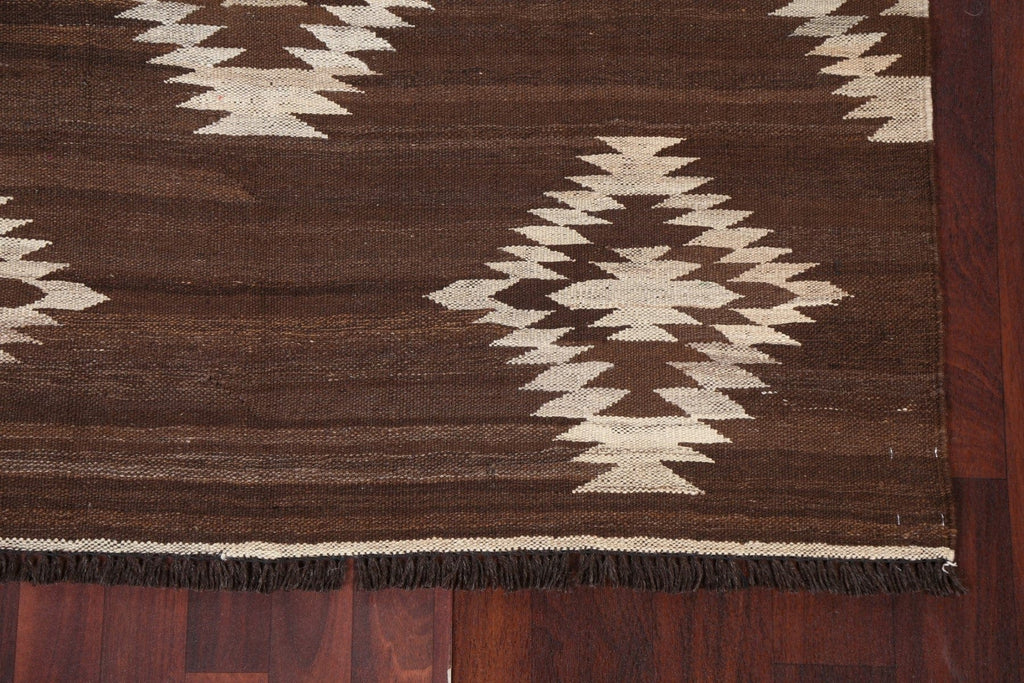 Natural Dye Brown Kilim Wool Area Rug 5x7