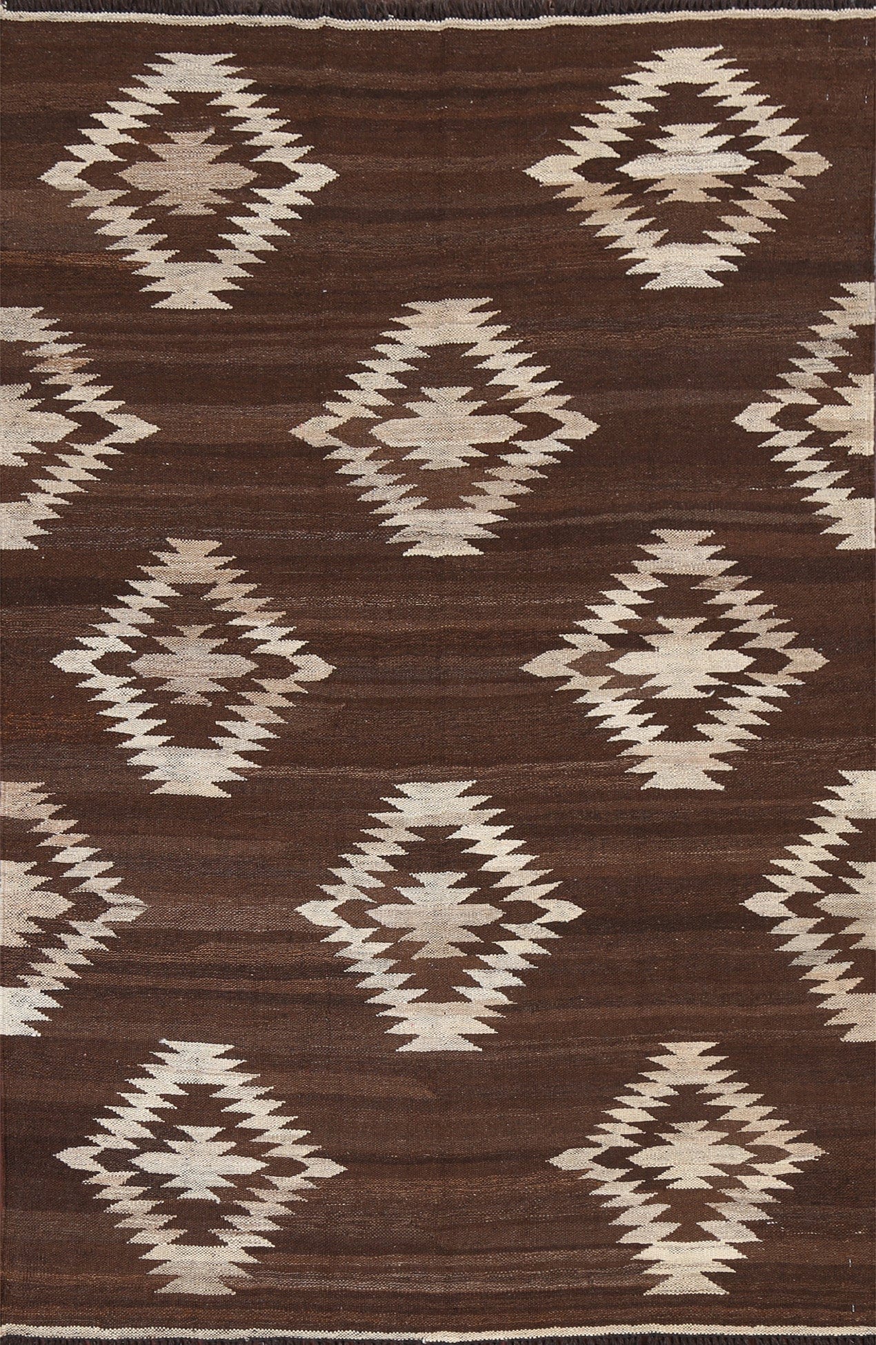 Natural Dye Brown Kilim Wool Area Rug 5x7