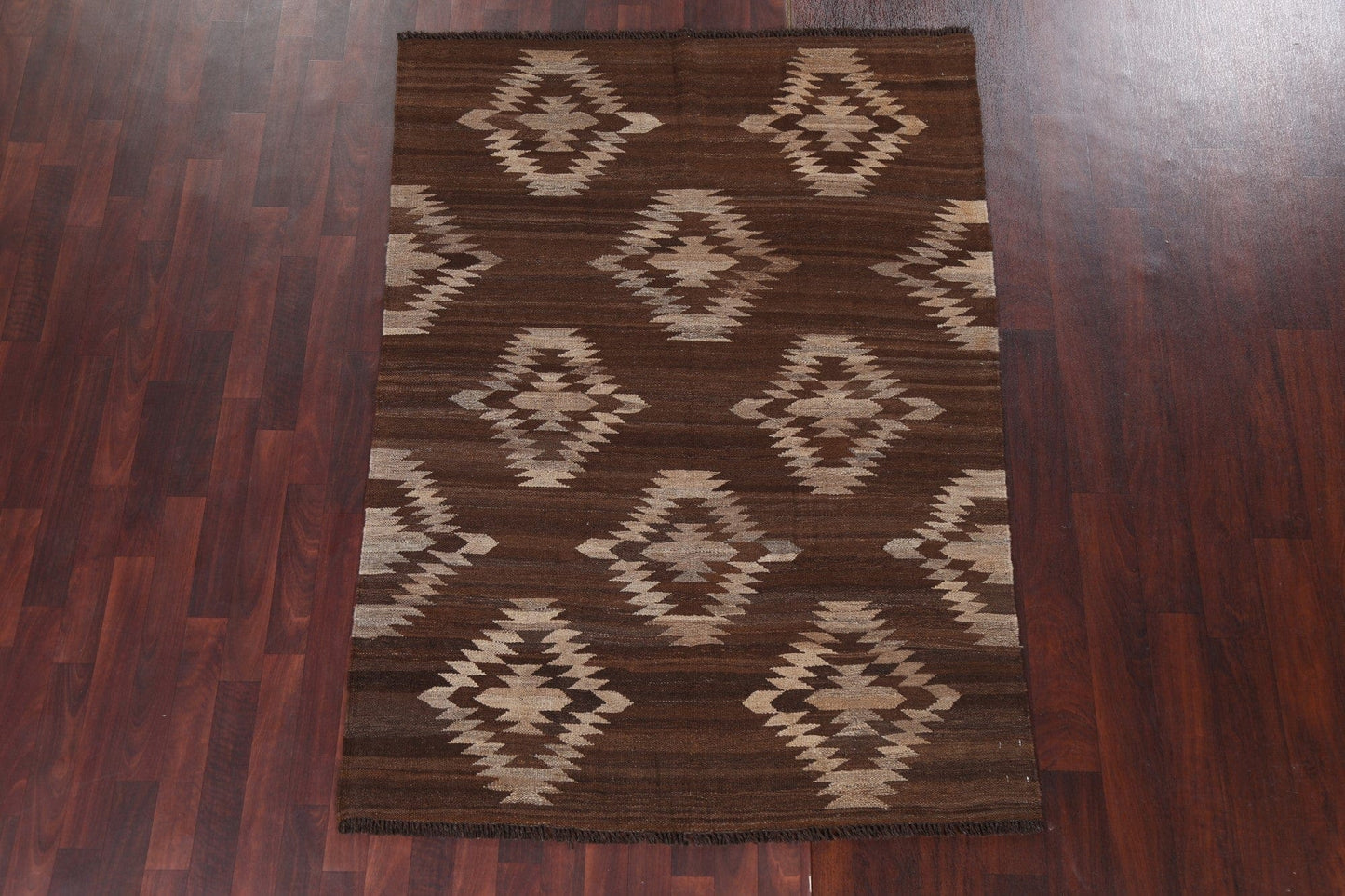 Brown Geometric Kilim Natural Dye Area Rug 5x6