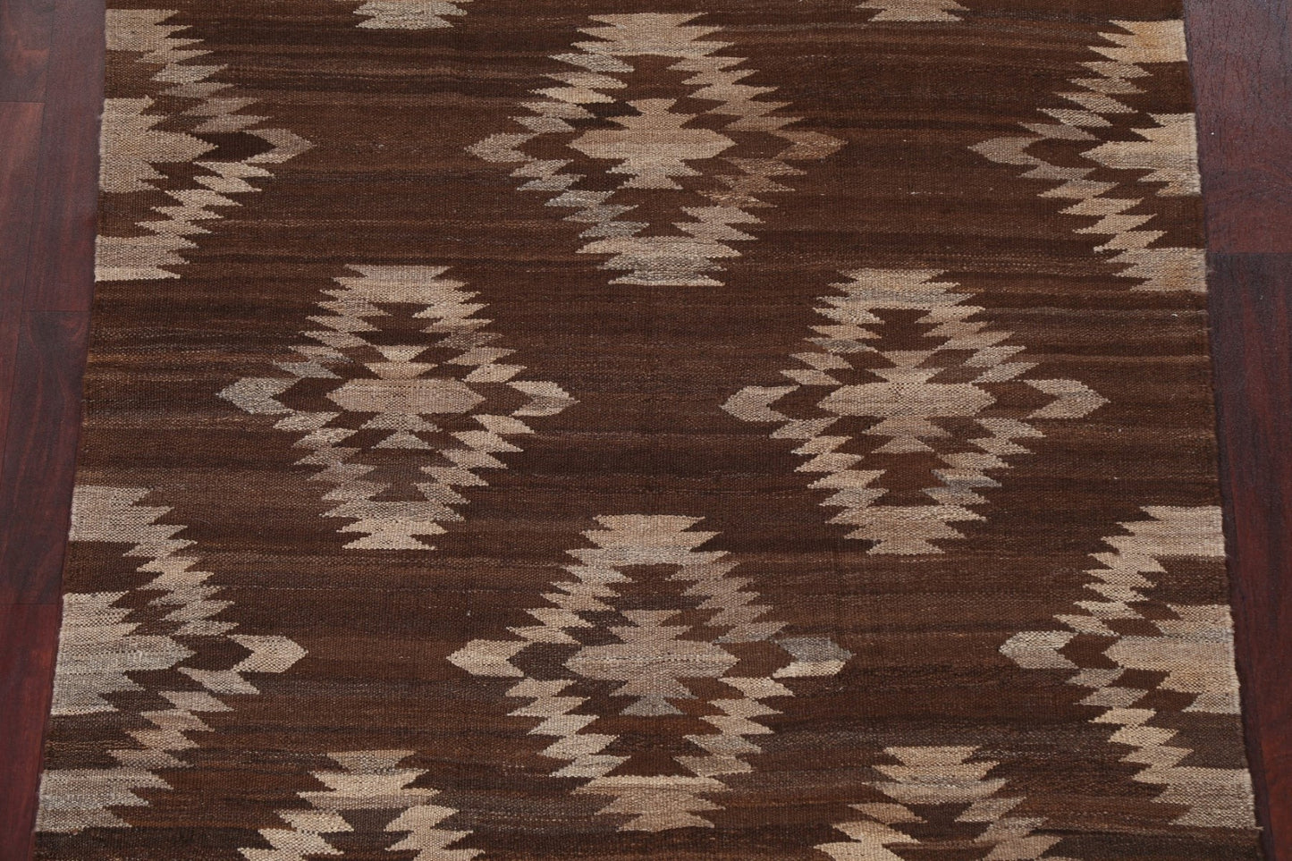 Brown Geometric Kilim Natural Dye Area Rug 5x6