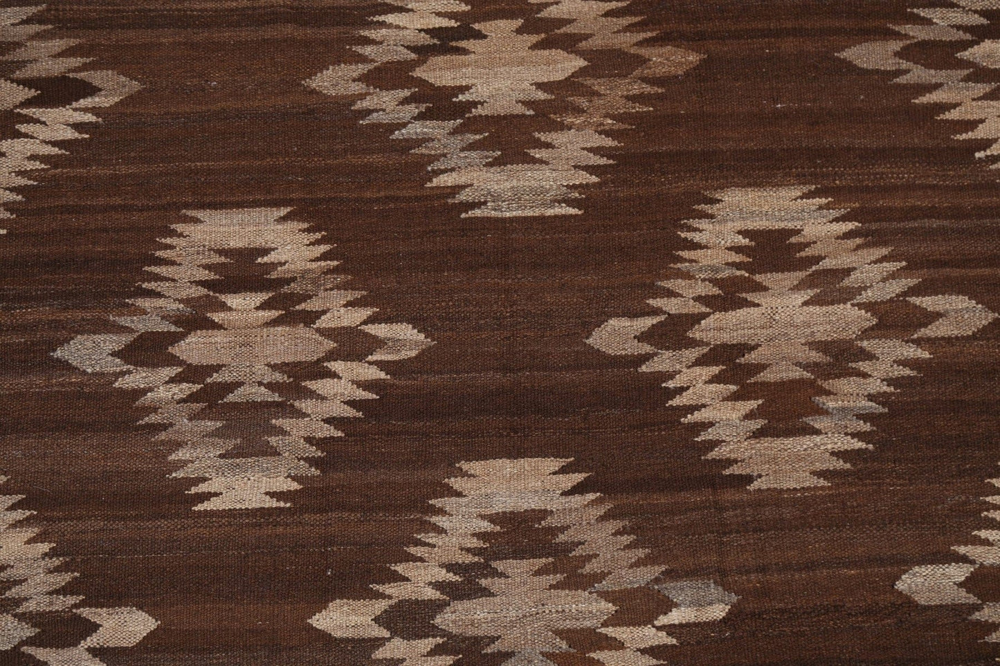 Brown Geometric Kilim Natural Dye Area Rug 5x6