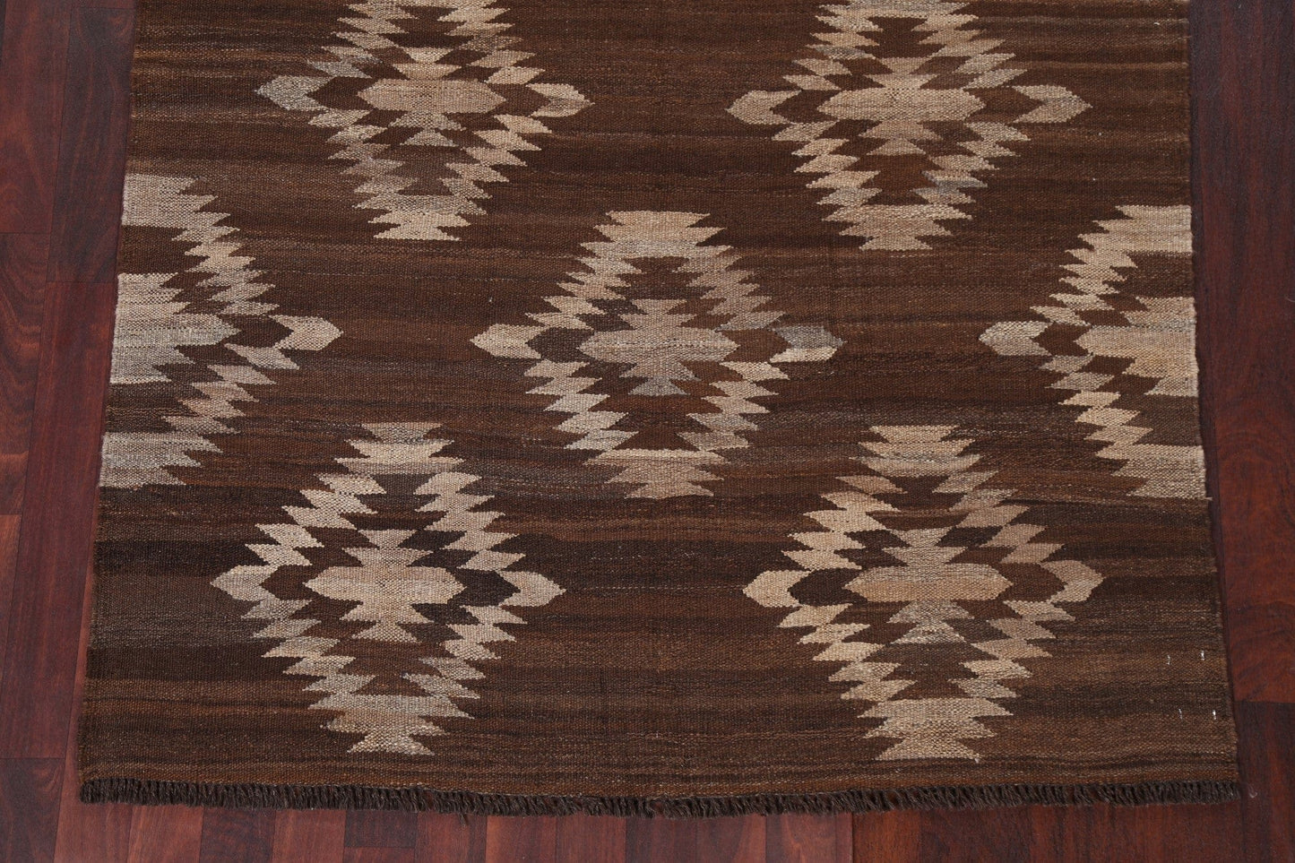 Brown Geometric Kilim Natural Dye Area Rug 5x6