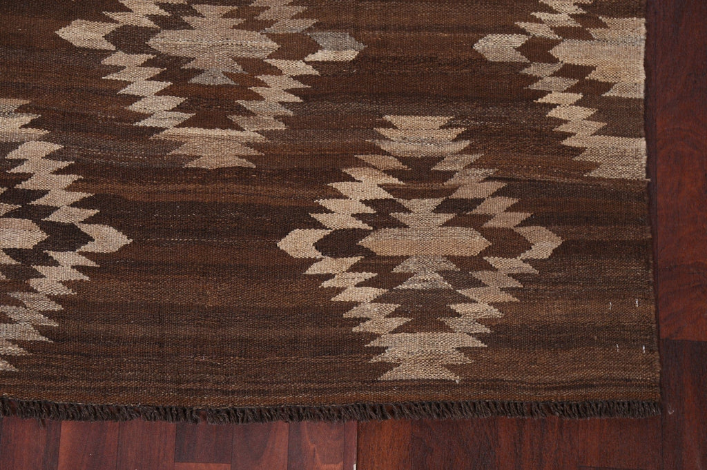 Brown Geometric Kilim Natural Dye Area Rug 5x6