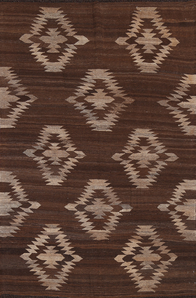 Brown Geometric Kilim Natural Dye Area Rug 5x6